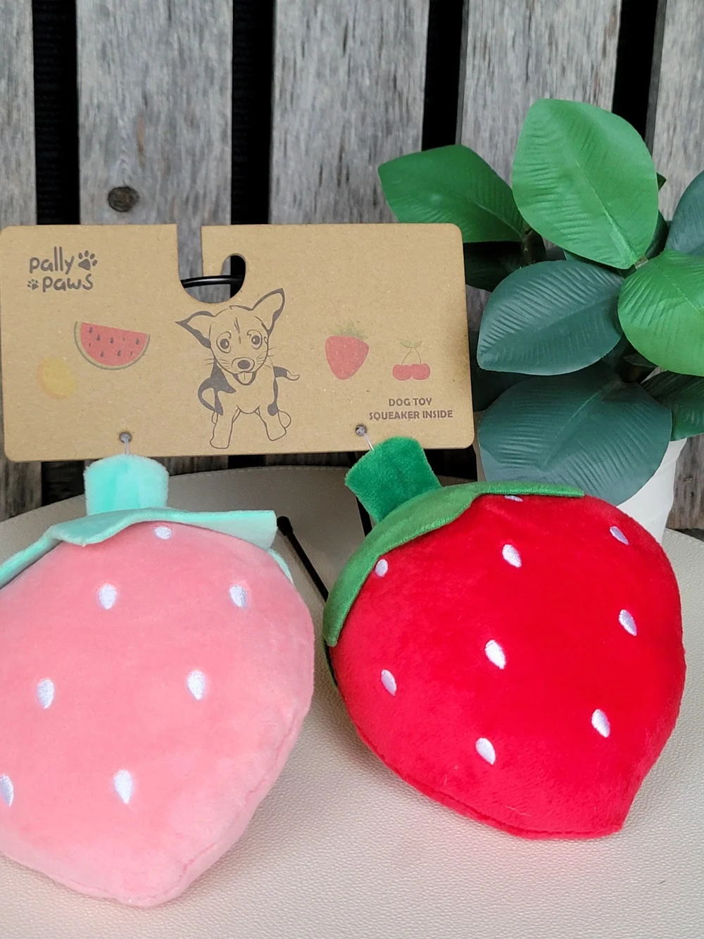 Plush & Squeaky Strawberry Dog Toys - Red & Pink